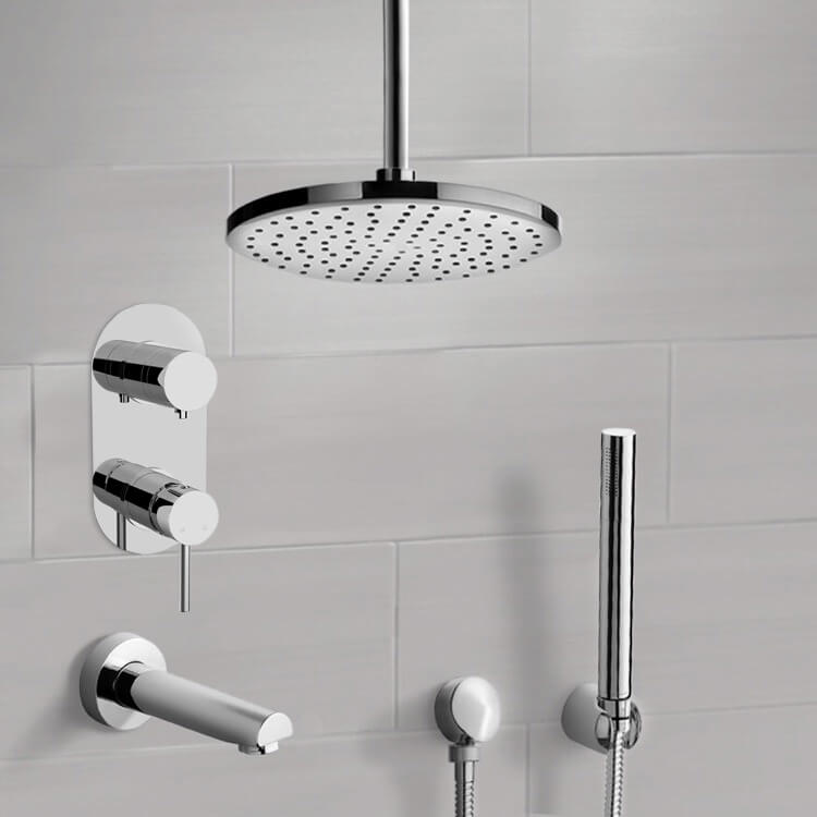 Remer TSH62-8 Chrome Tub and Shower System With 8 Inch Rain Ceiling Shower Head and Hand Shower